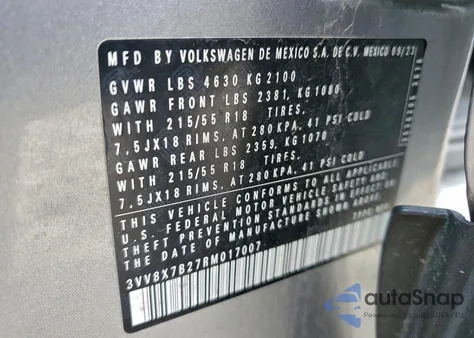 2024 Volkswagen Taos S from USA, damaged, VIN 3VV8X7B27RM017007
